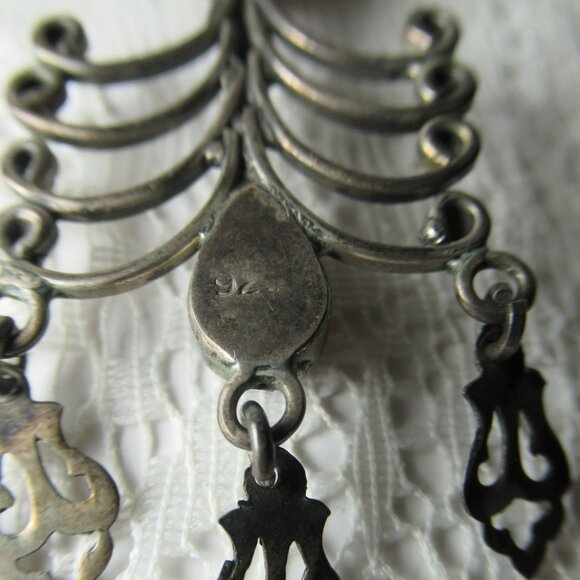 Vintage Sterling Silver 925 Garnet Dangle Earrings Boho Ethnic Tribal Cabochon - Picture 15 of 16